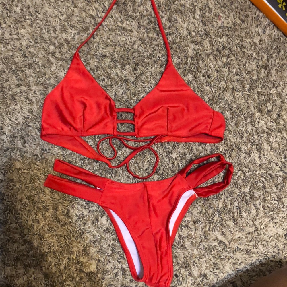 Red thong bikini